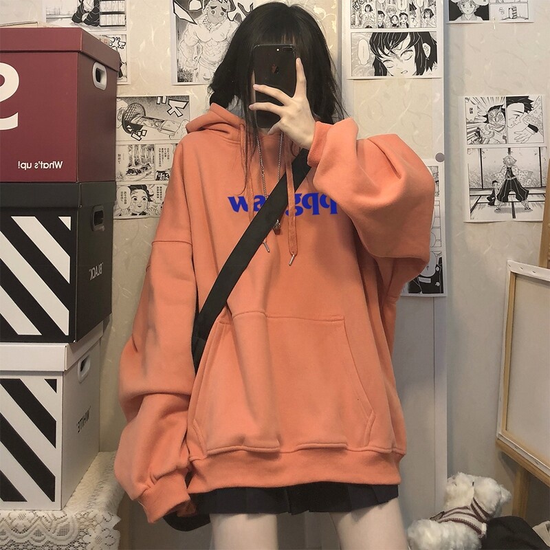 Áo Hoodie Tay Dài Dáng Rộng In Chữ Phong Cách Hàn Quốc Thời Trang Thu Đông Mới Cho Nam Và Nữ