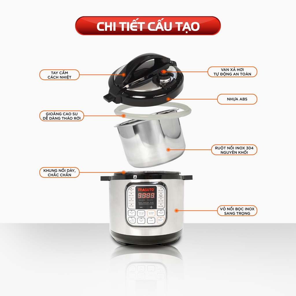 Nồi áp suất điện đa năng Masuto phím điều khiển tiếng Việt công nghệ Nhật Bản