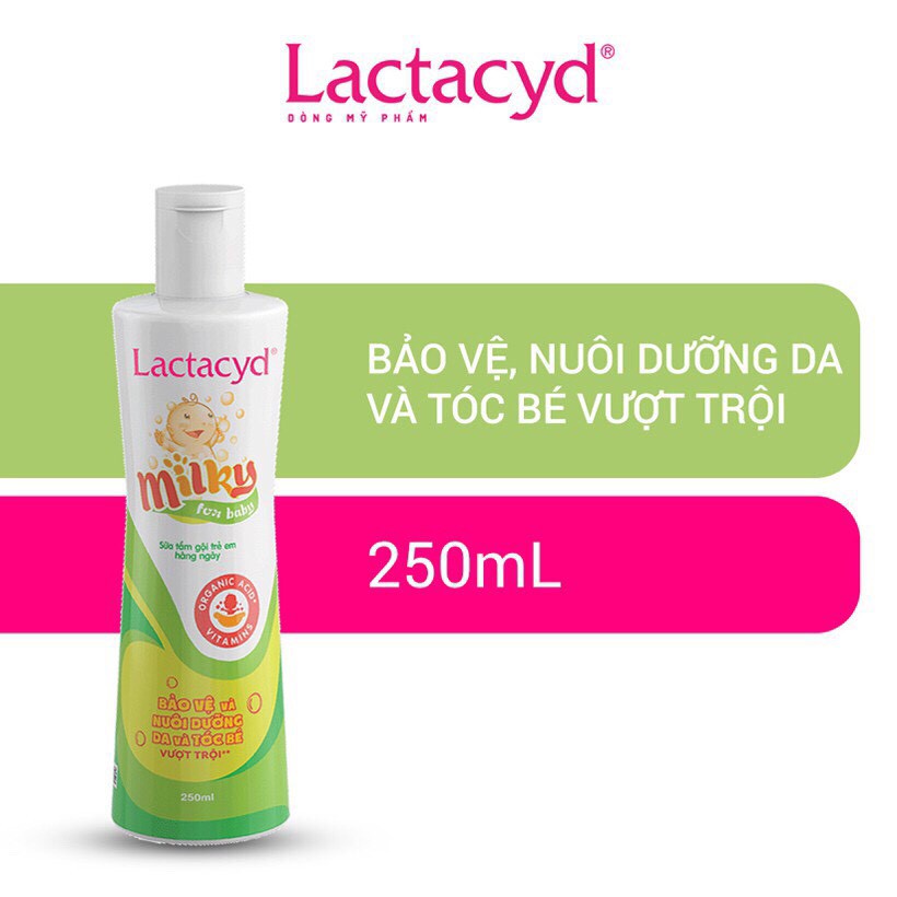 Sữa Tắm Gội Trẻ Em Lactacyd Milky, Lactacyd Bb,  Bảo Vệ, Giảm Rôm sảy, Hăm kẽ,Nuôi Dưỡng Da và Tóc Bé chai 250ml - 500ml