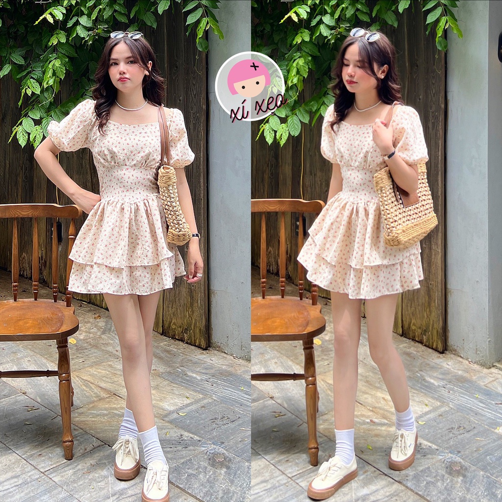 Váy hoa nhí xoè dáng ngắn 2 tầng tiểu thư nhẹ nhàng vintage xixeoshop - v140