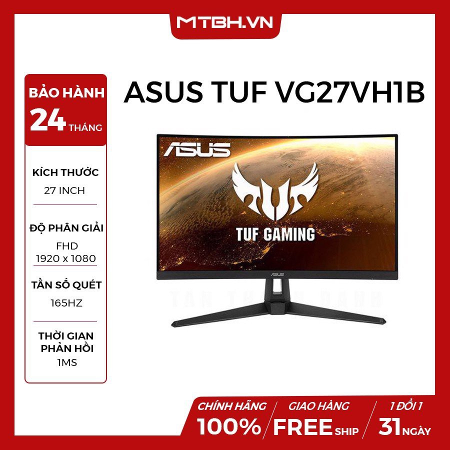 Màn Hình Asus 27 Inch Vg27Vh1B Tuf Gaming 27" Full Hd 165Hz 1Ms Freesync New