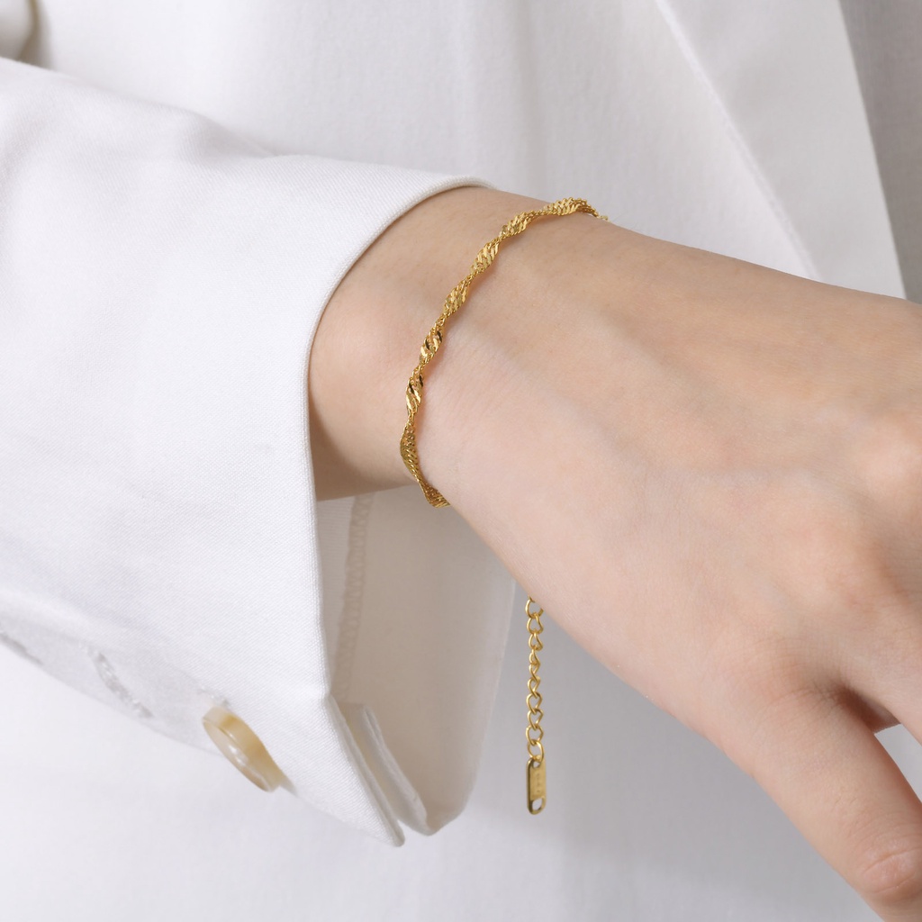 Vnox Vòng Tay Dạng Chuỗi Gợn Sóng Bằng Thép Không Gỉ Mạ Vàng 14k Cho Nữ