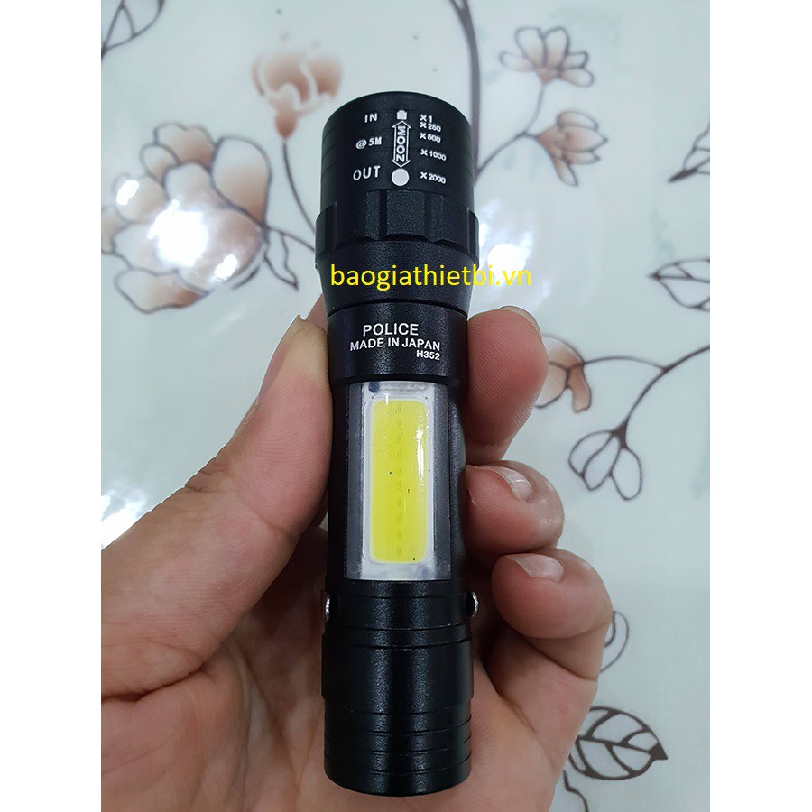 Đèn pin Police siêu sáng T6 không sạc sài pin dòng siêu bền siêu tiện lợi 3 chế độ sáng