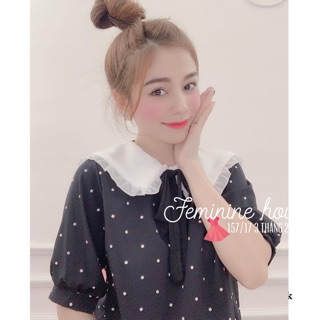 Váy bầu suông cổ nơ chấm bi siêu đẹp