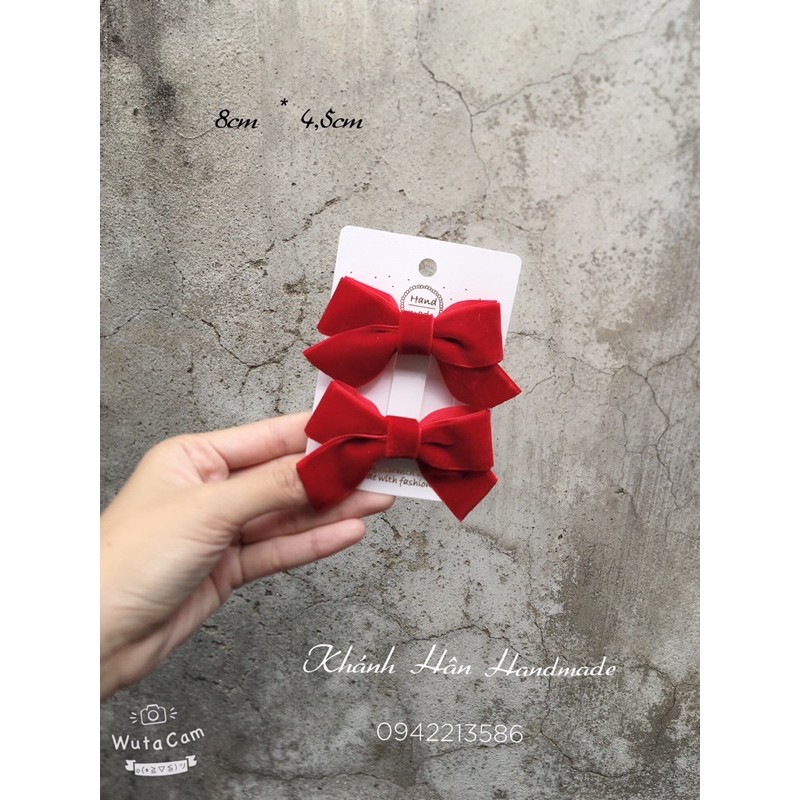 Set 2 kẹp tóc nơ nhung đỏ tươi size 8cm * 4,5cm cho bé gái ( ảnh thật )