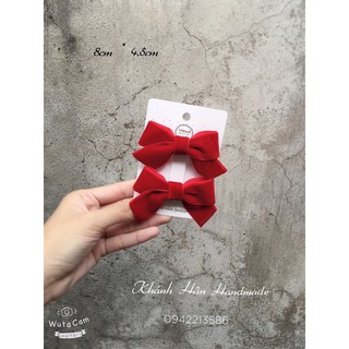Set 2 kẹp tóc nơ nhung đỏ tươi size 8cm * 4,5cm cho bé gái ( ảnh thật )