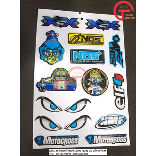TẤM TEM BẰNG DECAL DẺO CHỮ NOS VÀ HÌNH ẢNH CON MẮT , CHỐNG NƯỚC, BONG TRÓC