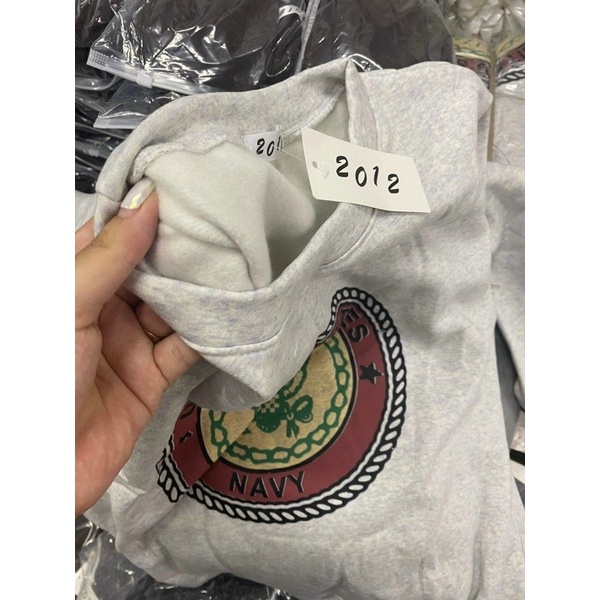 Áo Sweater Navy Tay Bồng  Nữ [FREESHIP]  Nỉ form rộng oversize màu ghi in hình cá tính Ulzzang