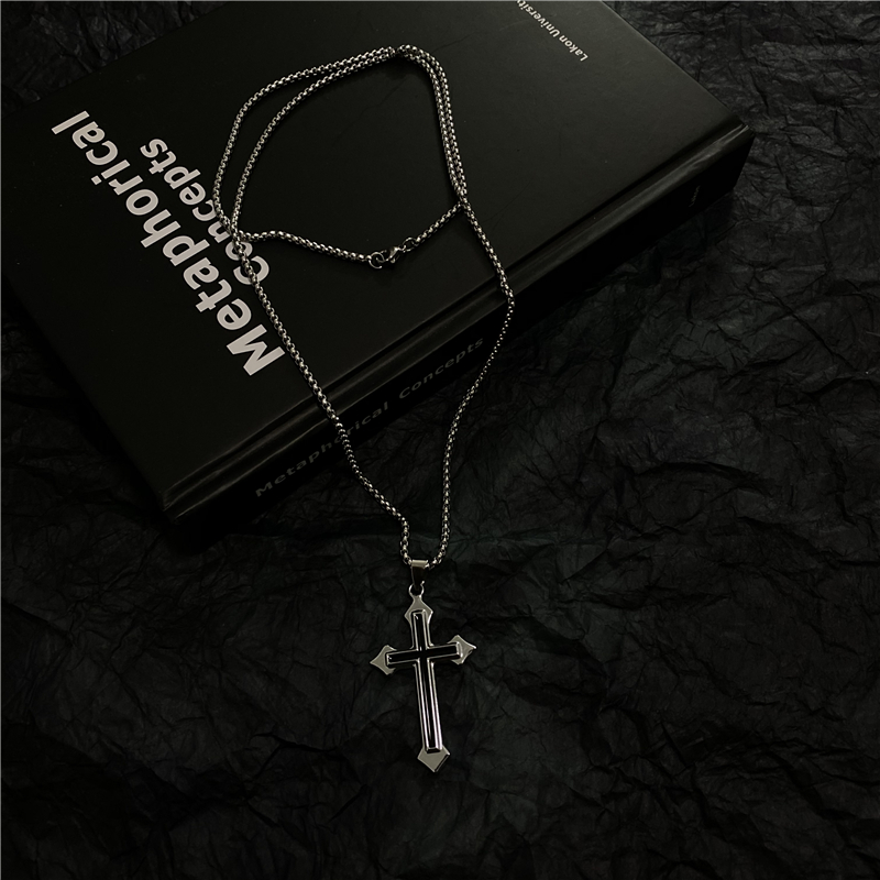 Dây Chuyền Thép Titan Dáng Dài Mặt Thánh Giá Phong Cách Harajuku Đường Phố 22082 Cho Cặp Đôi