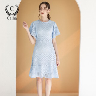 [Mã FASHIONMALLT4 giảm 15% đơn 150k] Đầm nữ chữ A Callia tay ngắn họa tiết lập thể Lima (Xanh)