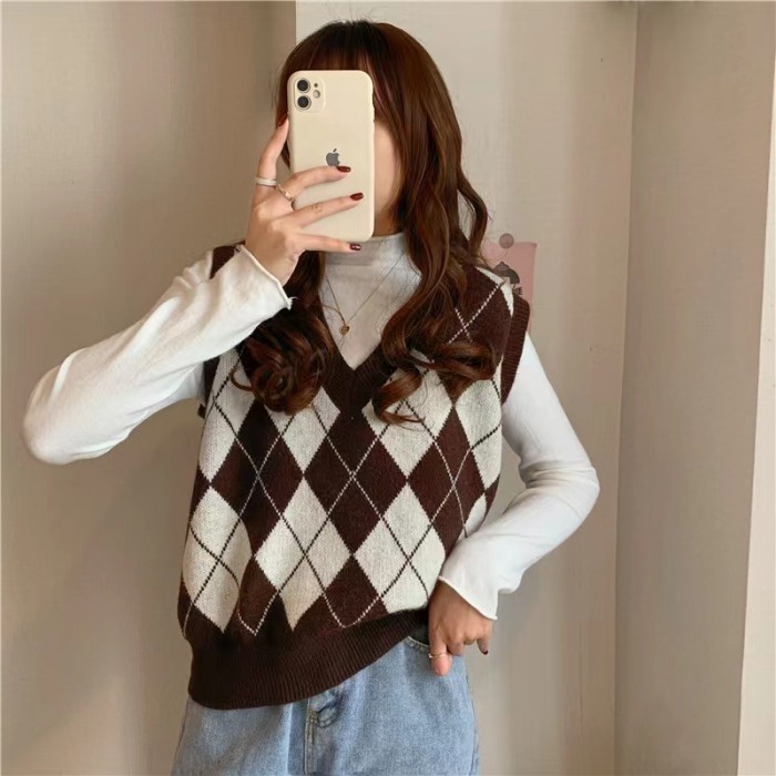 NZN Áo Dệt Kim Sát Nách Cổ Chữ V Thời Trang Hàn Quốc Cho Nữ