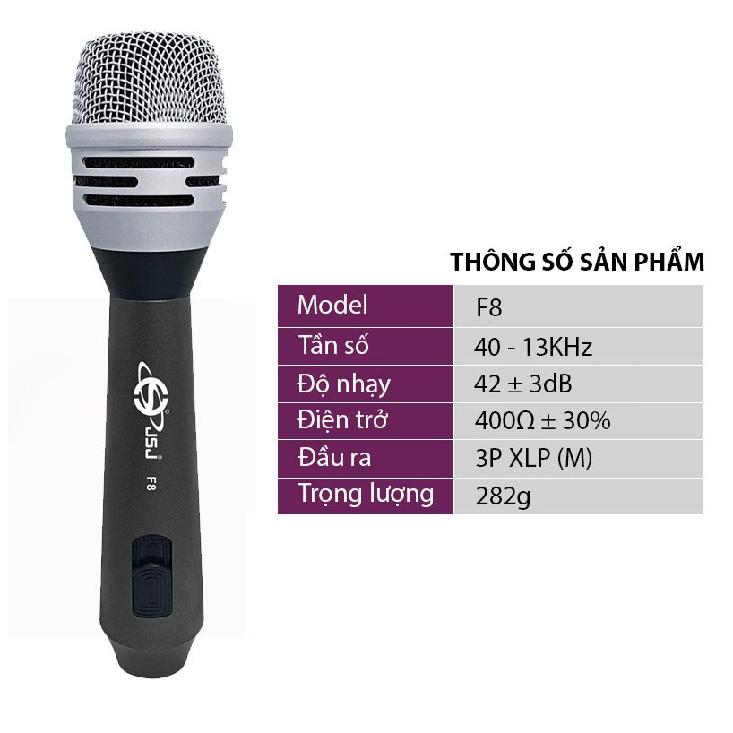 [Bán chạy nhất] Micro karaoke có dây JSJ F8 vẻ ngoài quý phái thanh lịch, thiết kế hợp kim nhôm cao cấp, chống mài mòn -