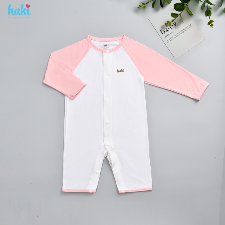 Bộ body sơ sinh cài cúc giữa, tay phối màu Haki, bodysuit cho bé vải sợi tre (Bamboo) cao cấp BB037