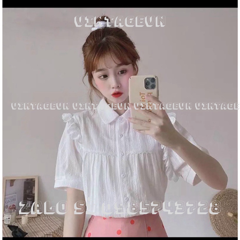 áo sơ mi cổ sen viền bèo vai NH00099 vintagevn
