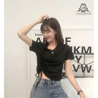 Áo croptop body cổ V cộc tay dây rút eo nơ điều chỉnh độ dài sang chảnh cá tính thời trang ulzzang Hàn Quốc hot hè thu