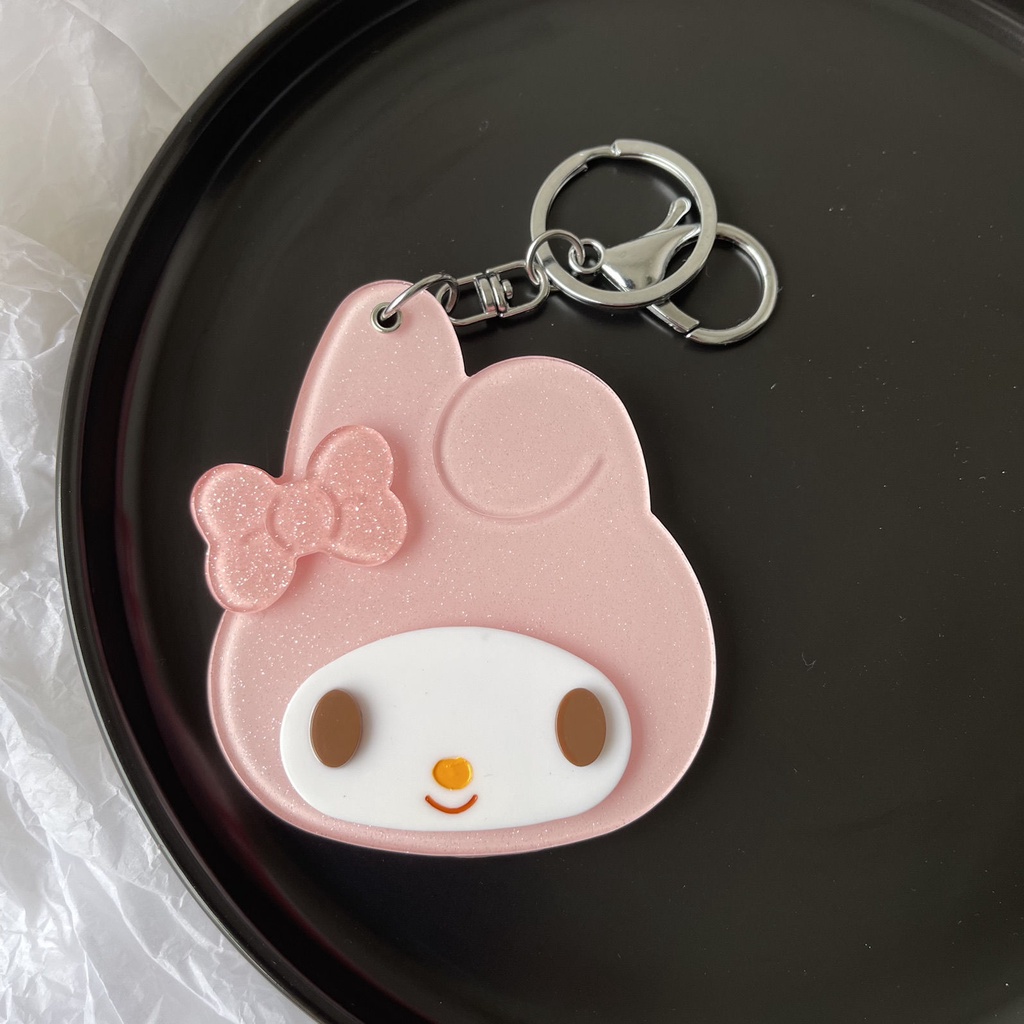 Cartoon Slider Three-dimensional Portable Mirror Girl New Cartoon Key Ring Ins Wind Melody Yugui Dog Mirror Student Portable Cute Small Round Mirror