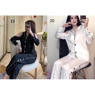 [XÃ KHO] Đồ Bộ Lụa Satin - Tay Dài Phối Hoa Ren