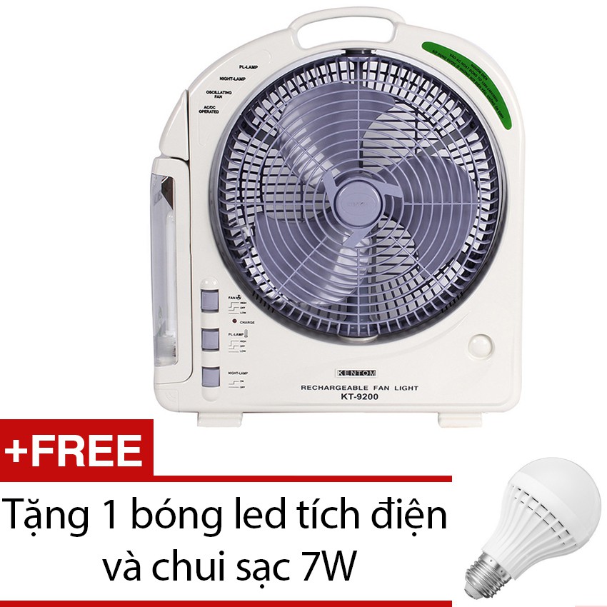 Quạt sạc Kentom KT9200 loại 1 bình tặng bóng led