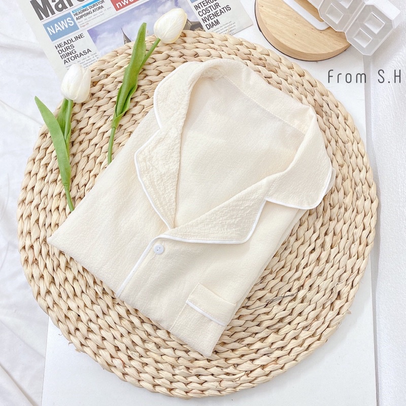 Set Pijama cổ bẻ xốp đũi Hàn màu pastel siêu ngọt. Bộ ngủ nữ pyjama pastel dễ thương