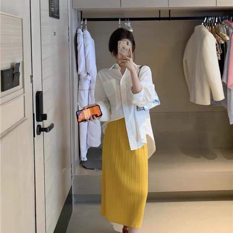 Chân váy dài xếp ly xẻ tà, Chân Váy Midi Dập Ly Xẻ Đùi | BigBuy360 - bigbuy360.vn