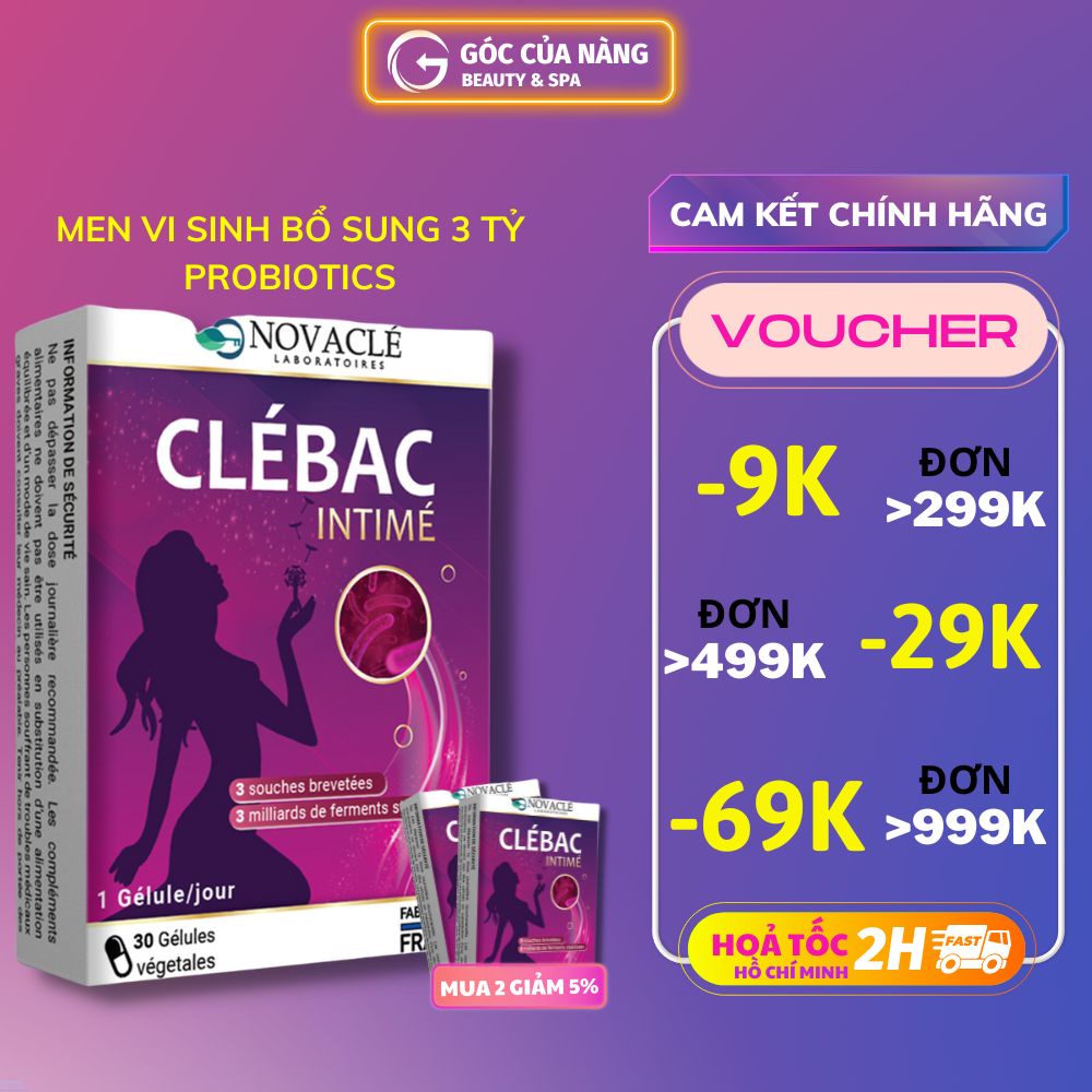 Men Vi Sinh Phụ Khoa CLEBAC INTIME Chăm Sóc Vùng Kín, Lợi Khuẩn, Tăng Sức Đề Kháng (Hộp 30 viên uống)