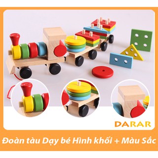 Đoàn tàu thả hình khối bằng gỗ an toàn, giúp bé nhận biết màu sắc và hình khối - Đồ chơi gỗ hàng loại 1