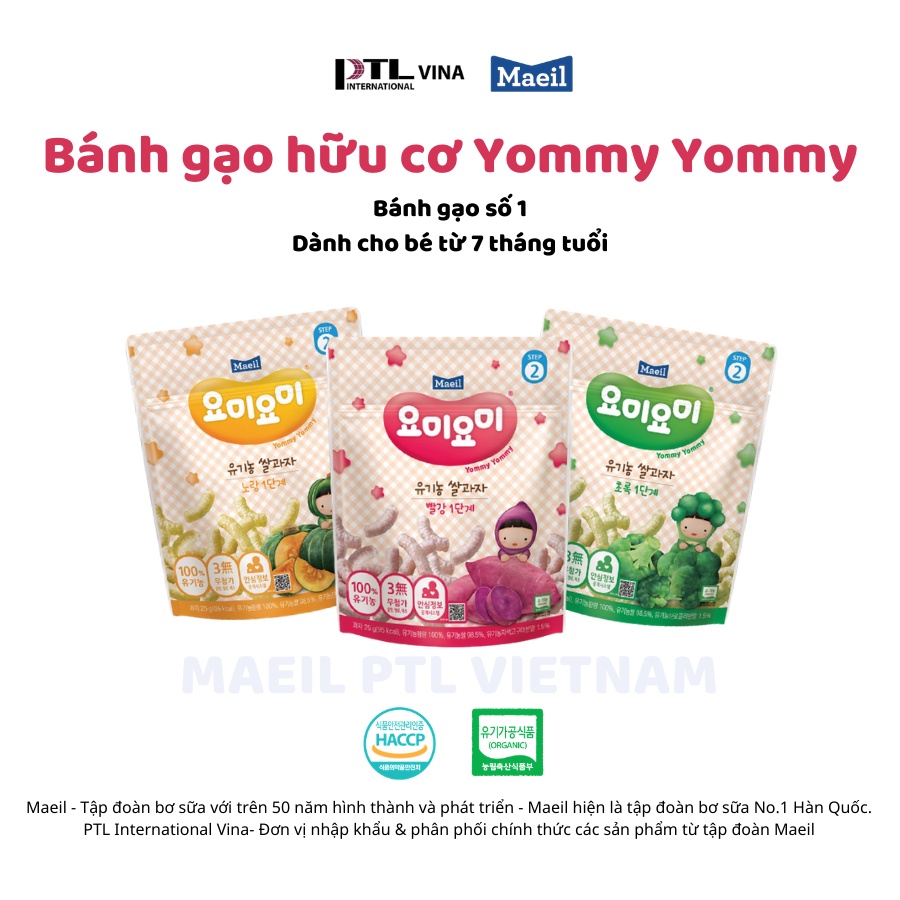Bánh ăn dặm hữu cơ Hàn Quốc Yommy Yommy MAEIL cho bé từ 7 tháng, cung cấp canxi, chất dinh dưỡng tăng sức đề kháng