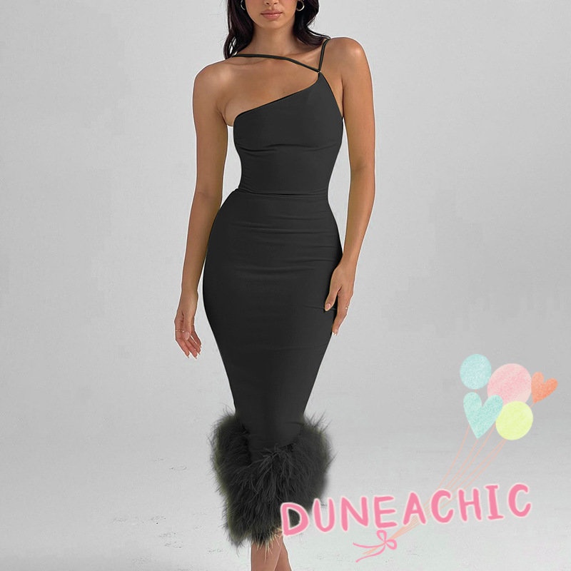 DUNEA Đầm Nhung Hai Dây Hở Lưng Ôm Dáng Gợi Cảm Dành Cho Nữ