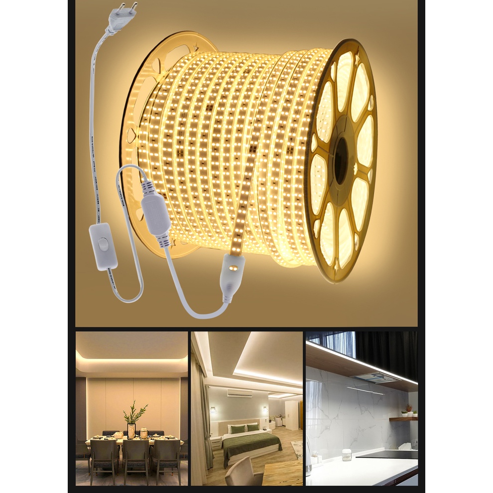 Dây Đèn LED 220V 2835 180LEDs / m 10W / m 6000K 4000K 3000K IP67 Chống Thấm Nước Có Công Tắc Tiện Dụng