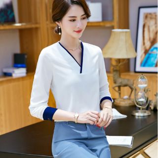 Áo sơ mi công sở nữ cổ V
