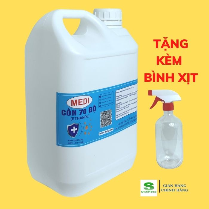 Dung dịch y tế rửa tay diệt khuẩn 90 độ 70 độ Medi 5 lít sát khuẩn hằng ngày vệ sinh tay - tặng kèm bình xịt