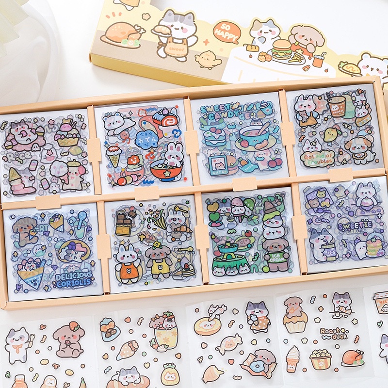 Set 10 tờ sticker nhiều chủ đề dễ thương chất liệu PET trong suốt