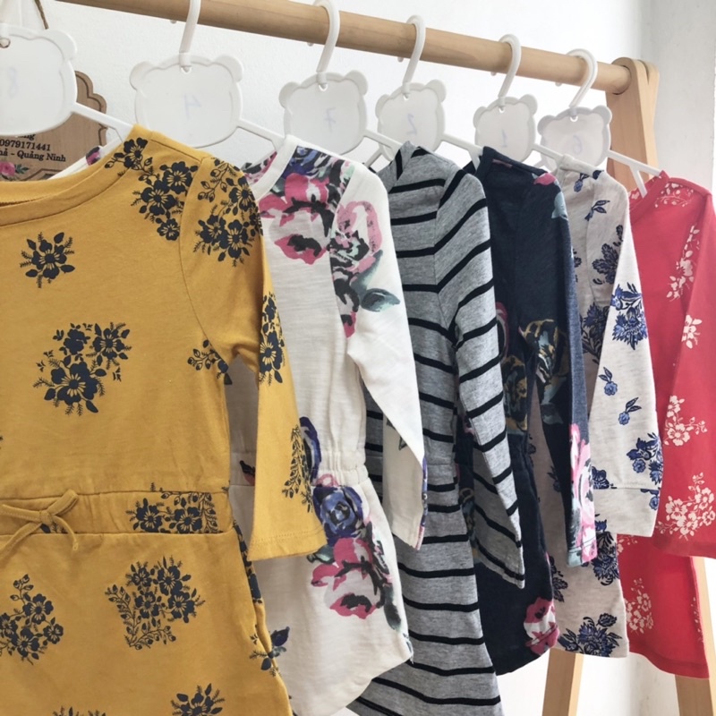 Váy đầm thu đông xuất dư cho bé gái dài tay chất cotton mềm mịn