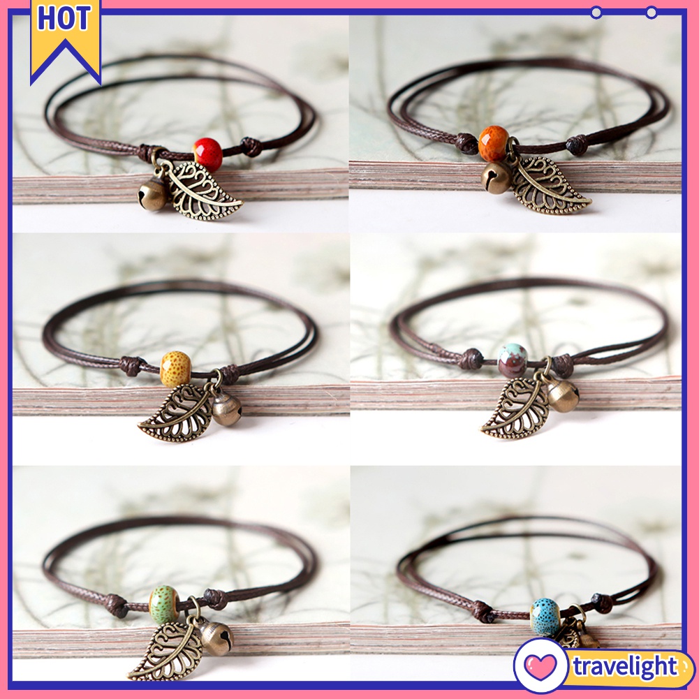 Vòng đeo tay mặt hình chiếc lá đính hạt gốm sứ kiểu dáng cổ điển