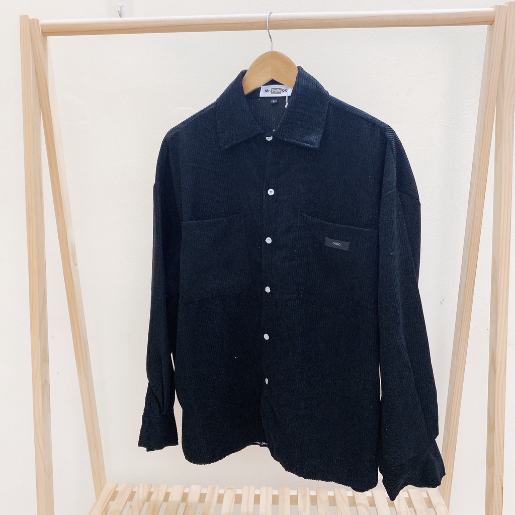 Áo Sơ Mi Nhung Tăm/Nhung Gân Kupi Tay Dài Unisex Form To Rộng Oversize Hình Thật AAG99