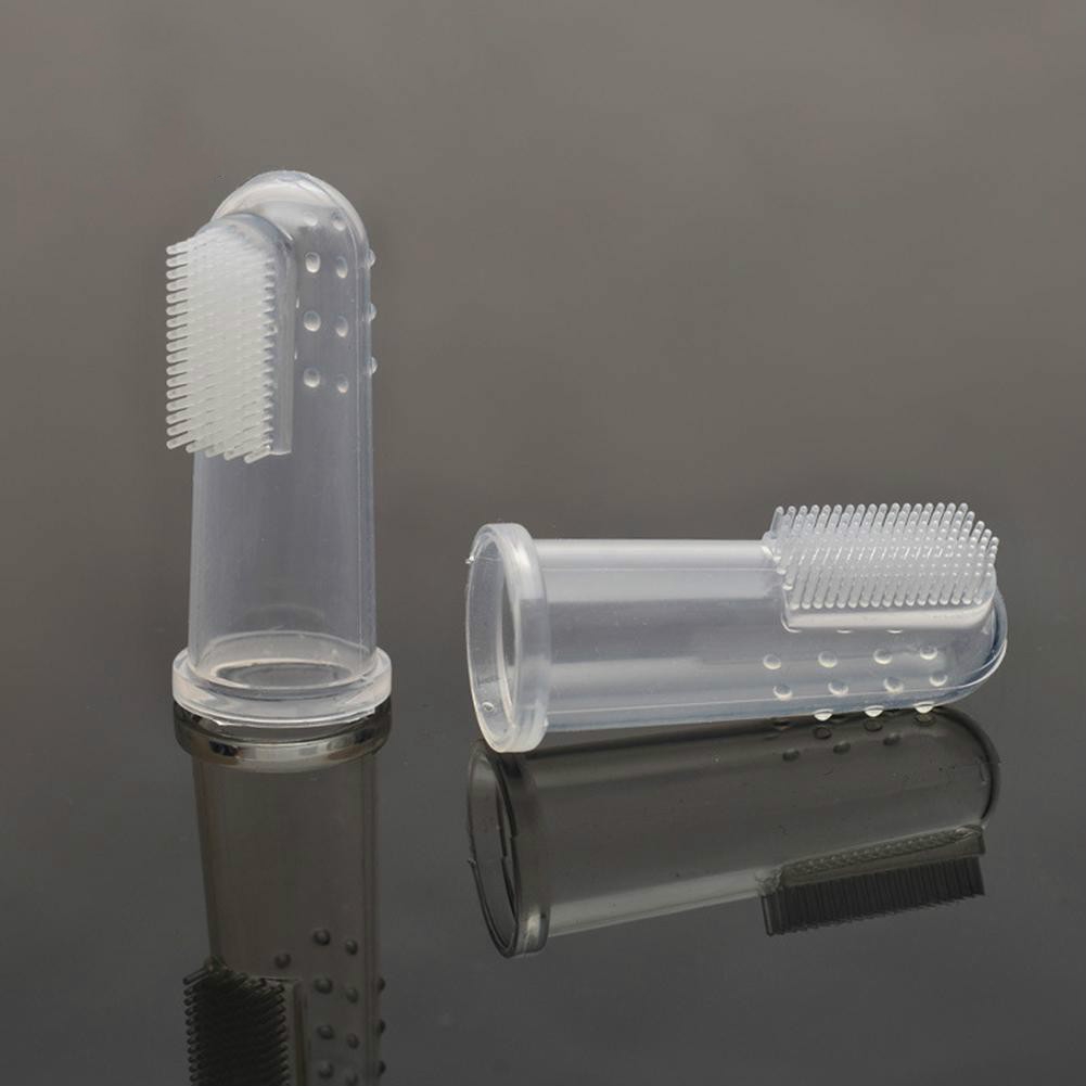 Bộ 2 bàn chải silicon đeo ngón tay chăm sóc răng miệng dành cho thú cưng tiện dụng