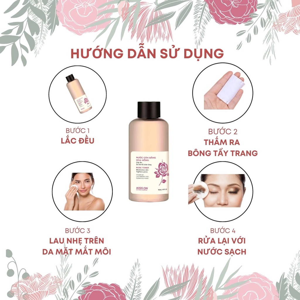 Nước tẩy trang hoa hồng KISS ON 195ml