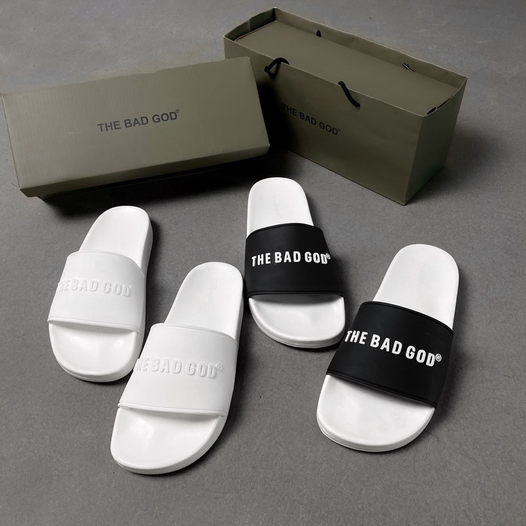 Dép quai ngang slipper The Bad God trắng quai đen fullbox