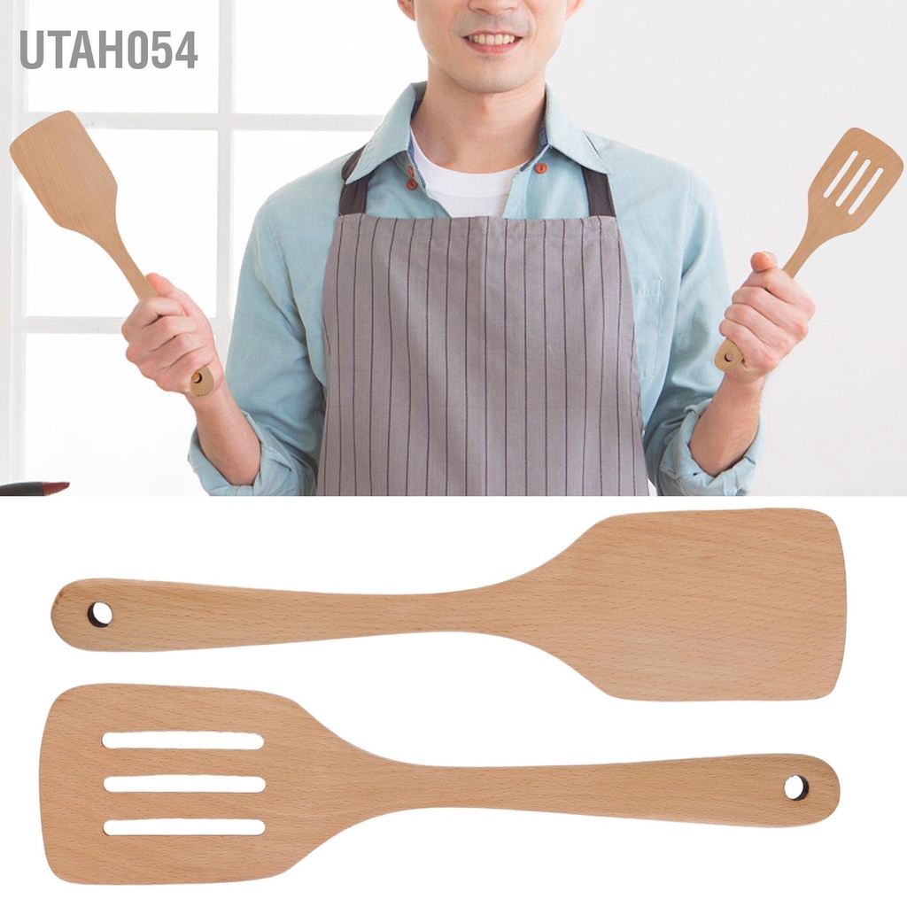 Utah054 Bộ thìa gỗ với xẻng cầm tay bằng Sồi Dụng cụ nấu ăn