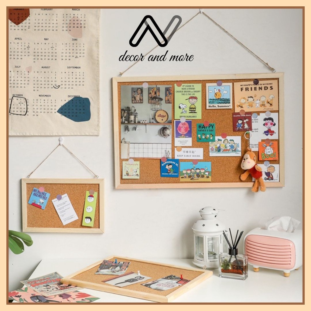 Bảng ghim gỗ bần AN DECOR treo ảnh, postcard tặng kèm ghim, móc, dây gai