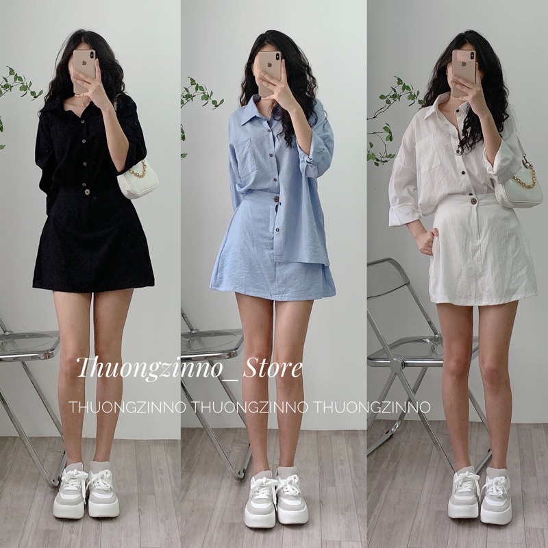 [Ảnh thật/Video]Set Áo kèm chân váy chất lụa đũi Hàn siêu mềm mát  Set bộ đồ nhẹ nhàng dễ mặc