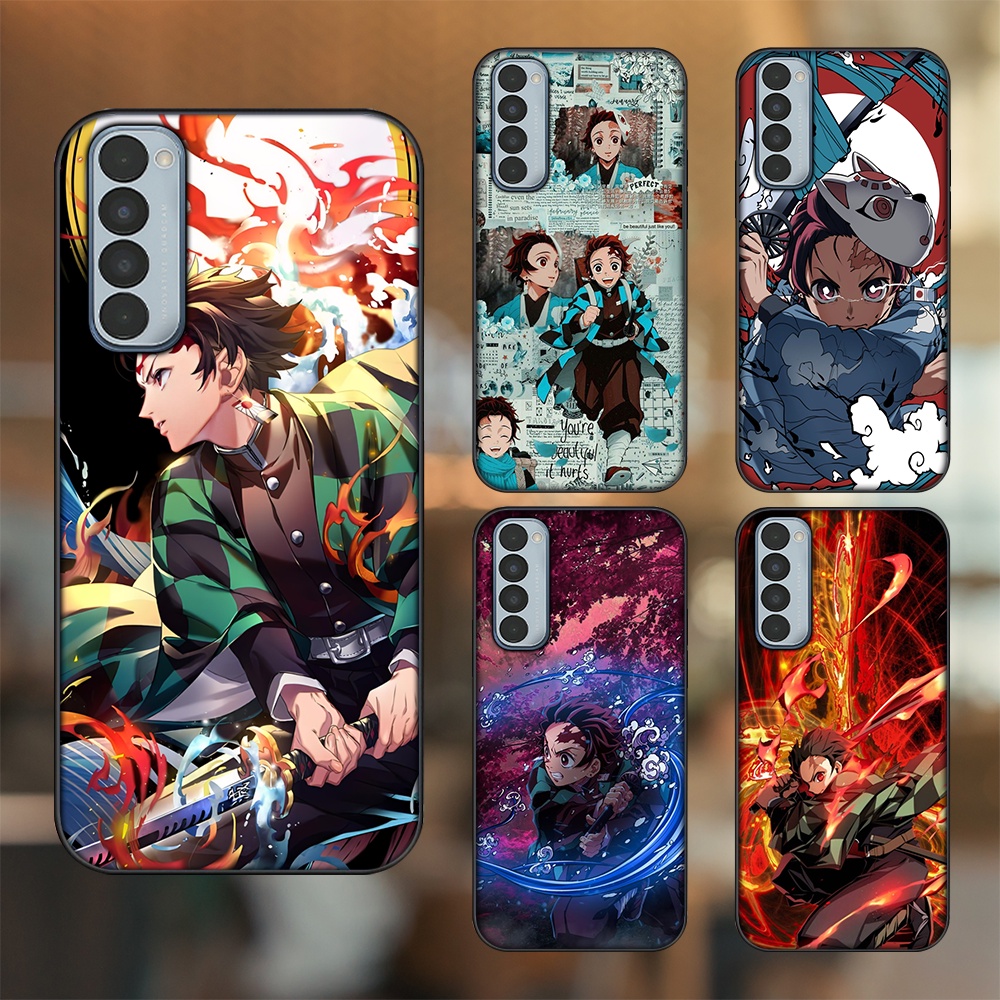 Ốp lưng Oppo Reno 4 Pro viền đen in hình Tanjiro Kimetsu No Yaiba