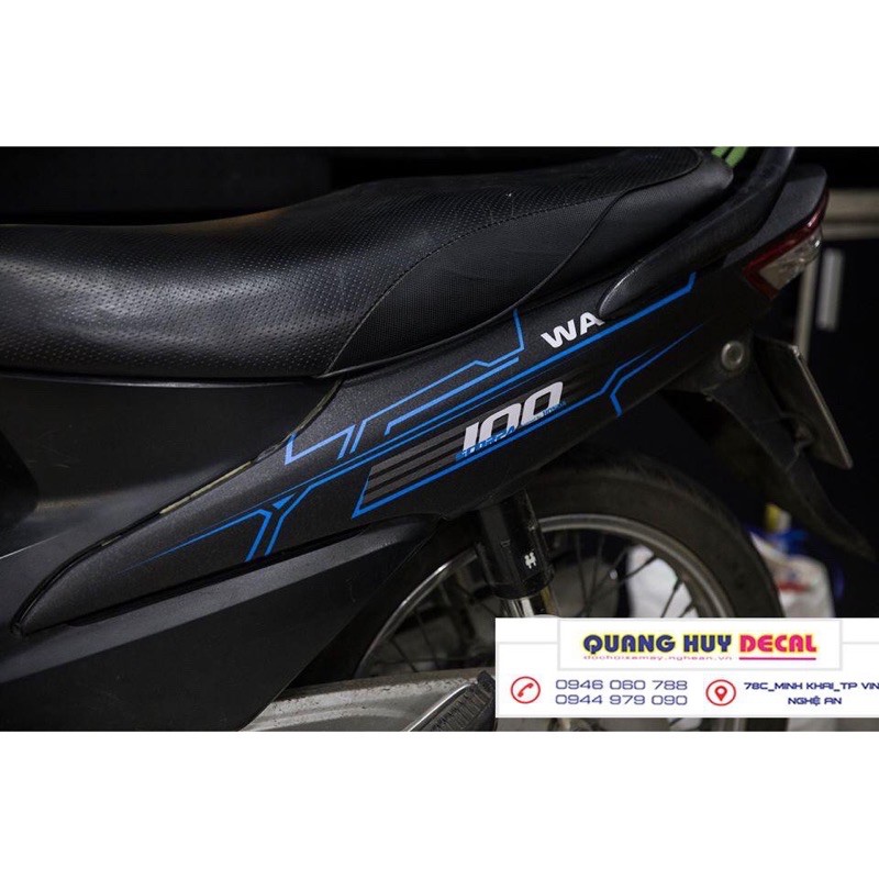 Tem Trùm Wave Đen Chỉ Xanh Alpha 100, độ phủ bộ team decal cho xe máy rẻ đẹp