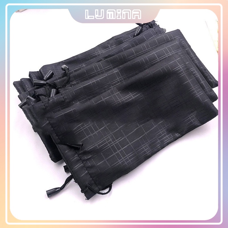 Túi đựng mắt kính chống thấm nước chống bụi bẩn chất liệu vải mềm tiện lợi miệng túi dây rút họa tiết kẻ đen dày dặn