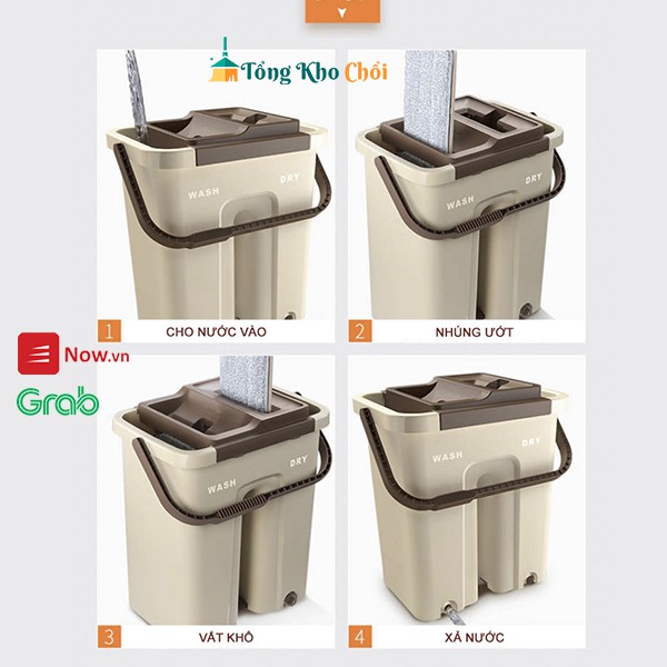 Cây lau nhà tự vắt thông minh - chổi lau nhà 360 độ kèm thùng- Bộ lau nhà Tặng kèm 2 bông lau siêu thấm LS-CKT