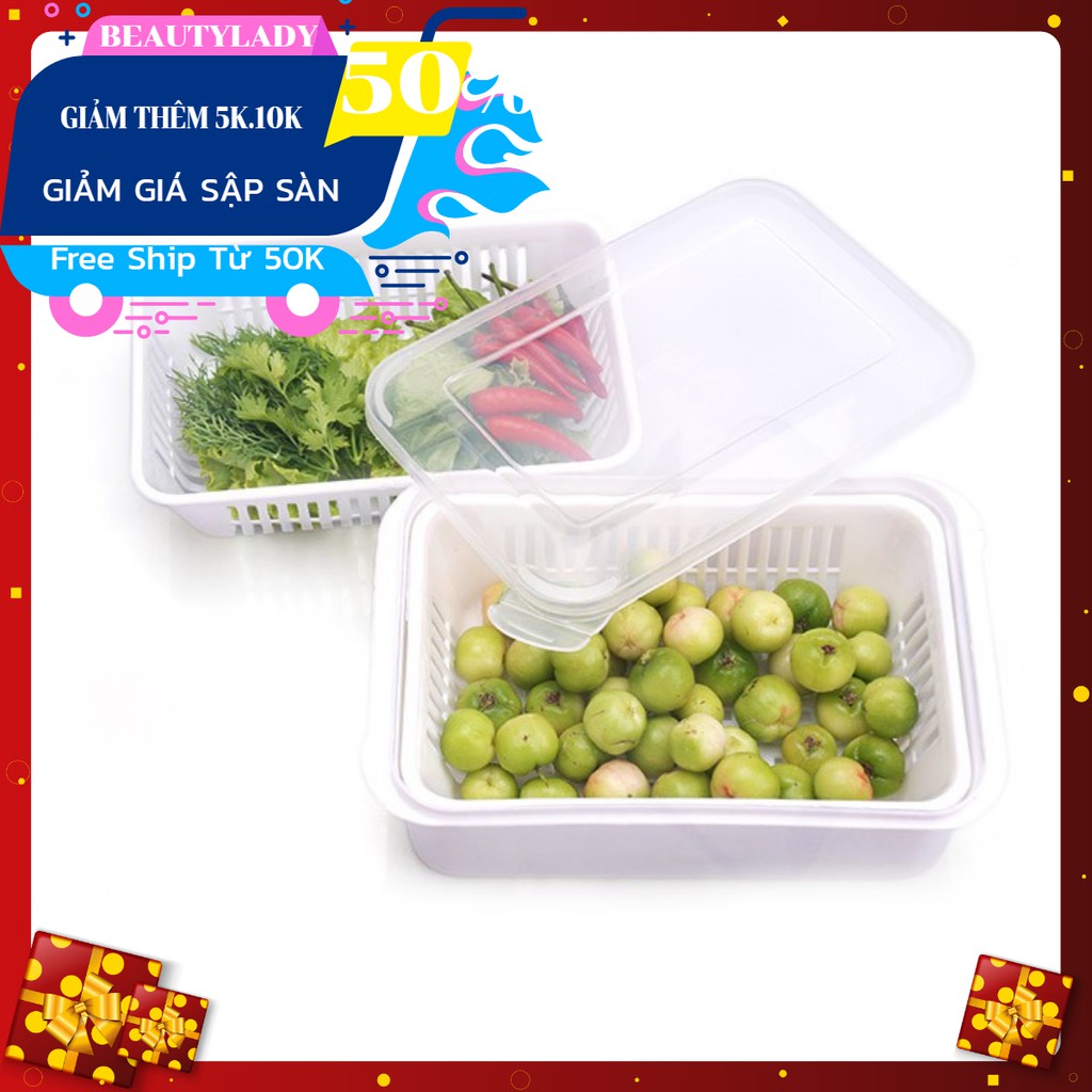 Set 2 Hộp khay đựng thực phẩm có rổ và nắp nhựa sử dụng đa năng