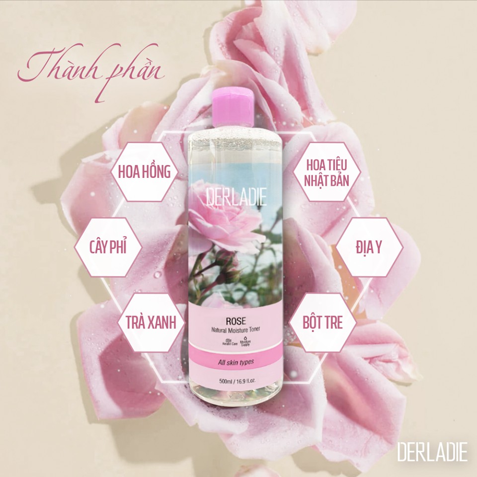 Nước hoa hồng Derladie Rose Natural Moisture Toner 500ml _ Derladie Chính Hãng