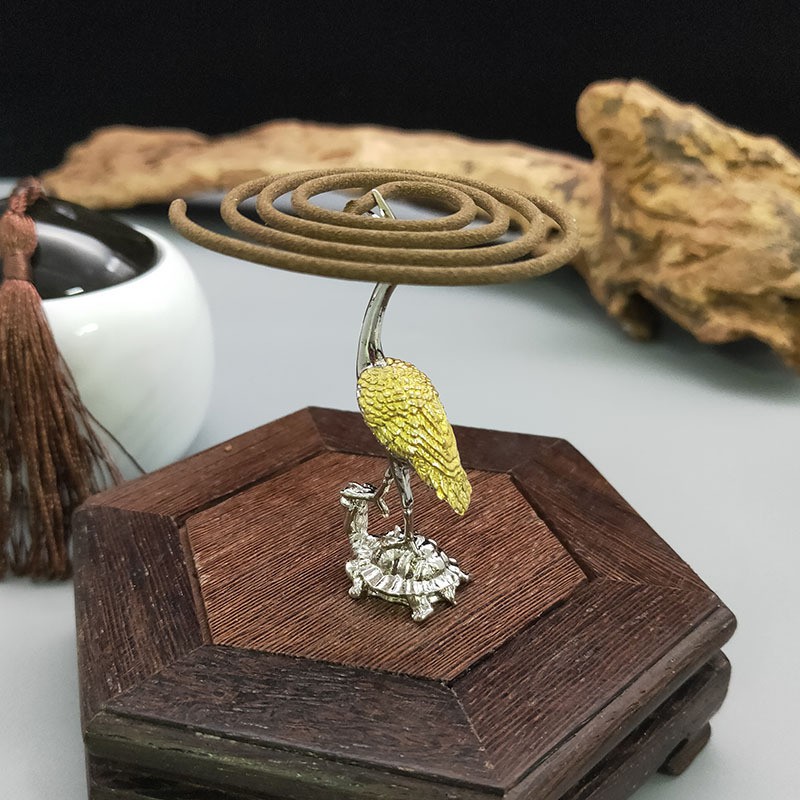 Tượng rùa hạc mini chất liệu hợp kim đốt trầm tăm, trầm vòng |trang trí bàn trà|