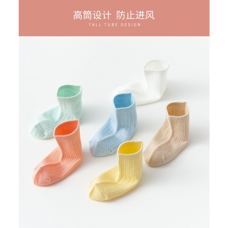 Tất vải cotton sợi tre mỏng màu trơn phong cách hè cho bé