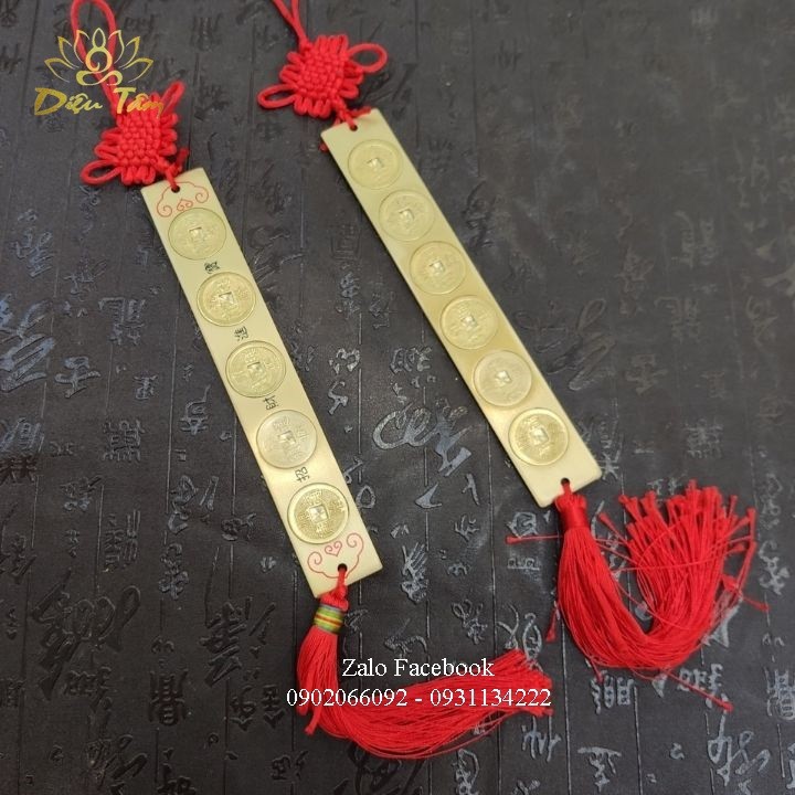 Đồ phong thủy - Thước đồng lục đế ngũ đế phong thủy  hoá sát điềm xấu có dây treo đồng tâm kết